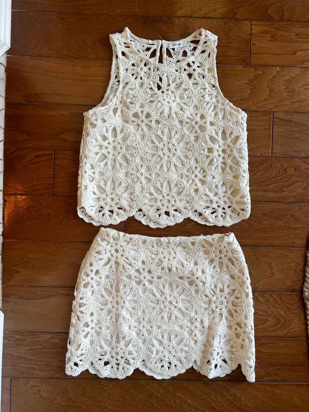 Crochet Two-Piece Mini Dress Set in Cream